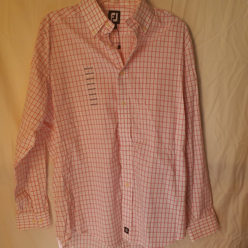 Mens footjoy button up shirt pink and white size m